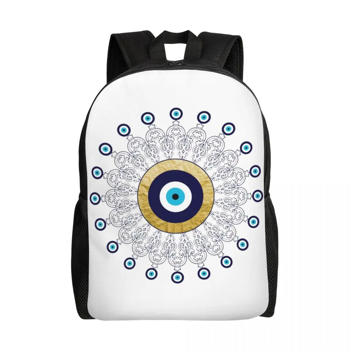 

Evil Eye Mandala In Gold And Blue Backpack School College Student Bookbag Fits 15 Inch Laptop Lucky Charm Amulet Bags