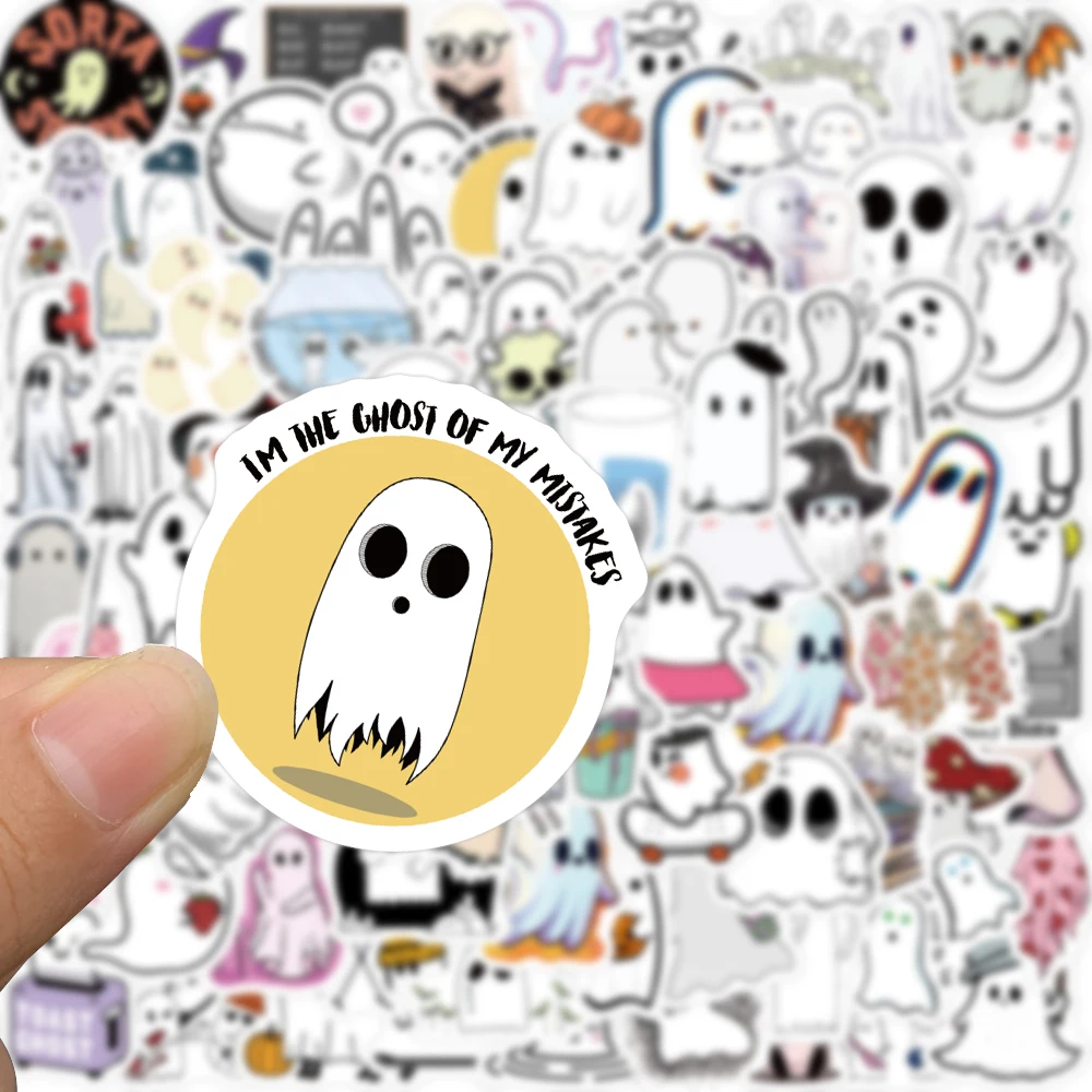 100pcs Funny Cartoon Ghost Stickers For Luggage Guitar Phone Diary Waterproof Graffiti Kids Toy DIY Cute Spooky Laptop Decals