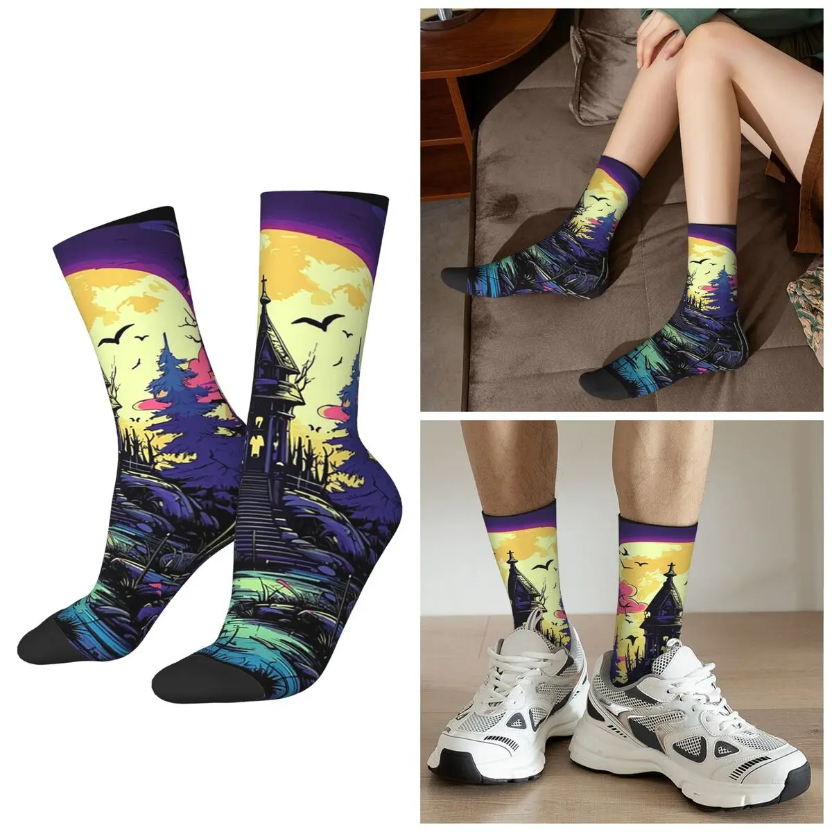 

Носки All Seasons Dark Crow Gloomy Castle в стиле ретро, носки Harajuku, высококачественные носки для мужчин и женщин, подарки на день Святого Валентина