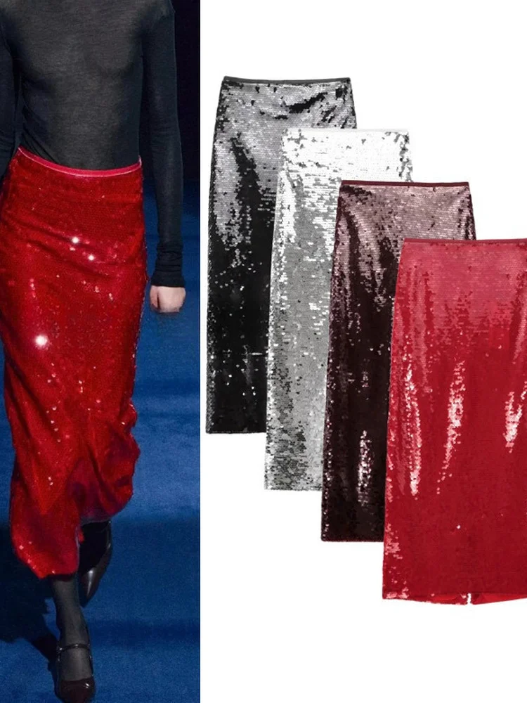 

Юбка миди iny Bead Embellied, женская осенне-зимняя новая юбка милого цвета со средней талией, повседневная юбка Pure Color