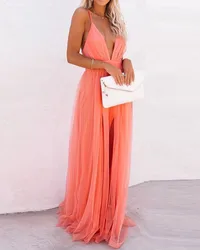 Sexy Dress for Women Wedding Maxi Slip Dress Bridesmaid Banquet V Neck Sexy Backless Lace Long Elegant Evening Dresses