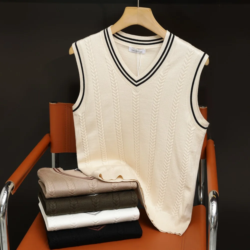

Sweater Vest For Men Winter Knitting Sweater V Neck Knit Waistcoat Sleeveless Knitted Solid Y2k Fashion Elastic Vests