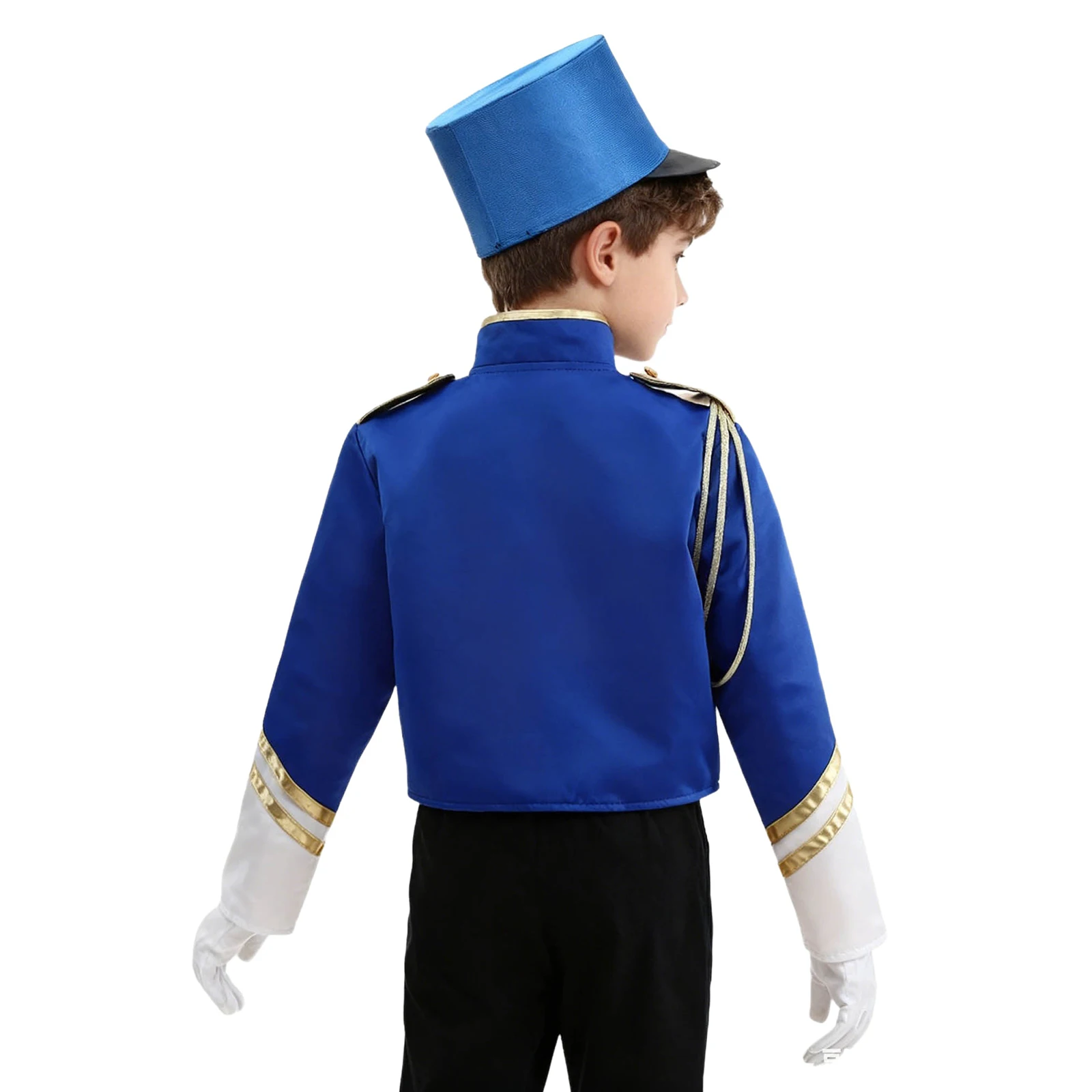 Kids Drum Trumpet Team Honor Guard Uniform Marching Band Parade Performance Outfit Long Sleeve Zipper Jacket with Hat Gloves