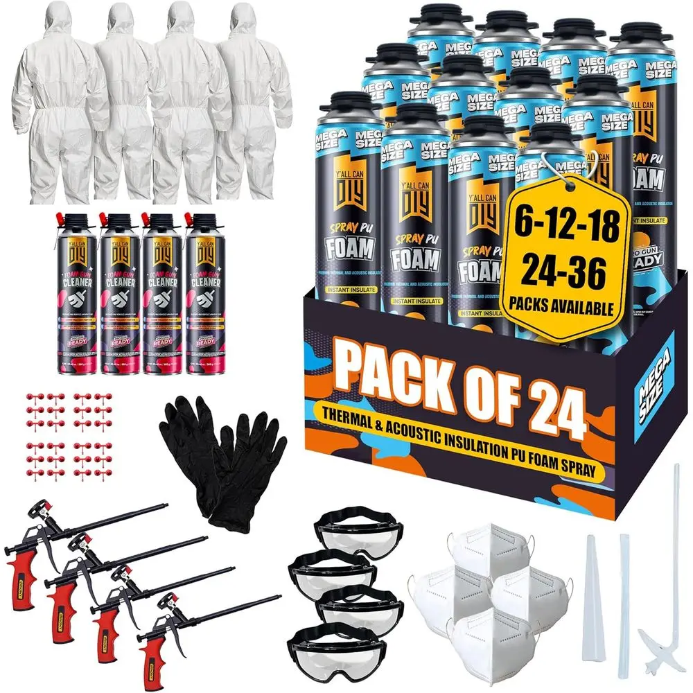 

24-Pack Acoustic Spray Foam Insulation Kit - 480 Board Ft. Heat and Sound Control, Energy Saving, Seal Gaps & Cracks, Complete w
