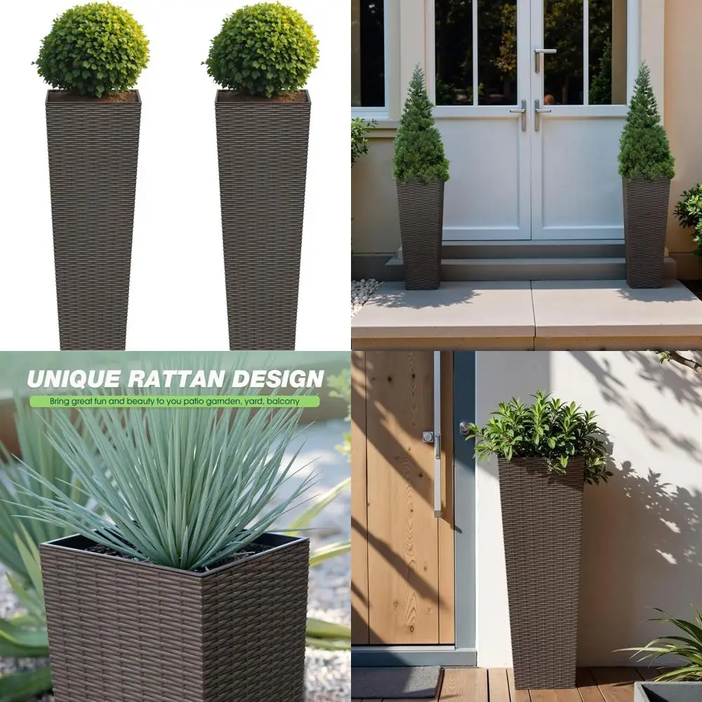 

Resin Rattan Design Planters Set, 32 Tall Flower Pots with Soil Pots, Durable Weather-Resistant Outdoor Planters