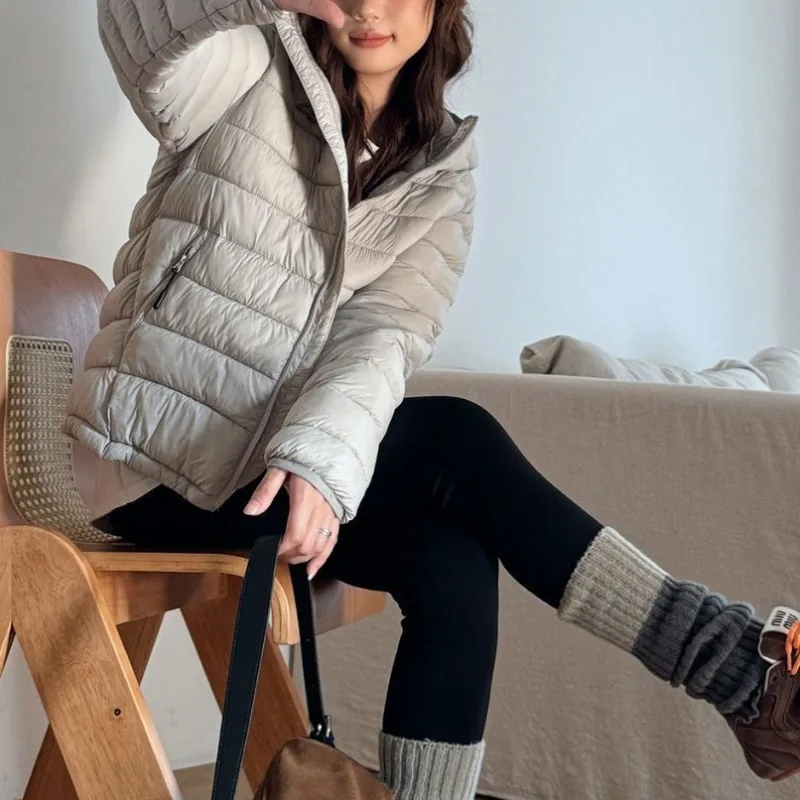 고품질 가벼운 면 패딩 재킷 가을 겨울용 신상 후드 파카 여성 레트로 따뜻한 초경량 부드러운 짧은 코트