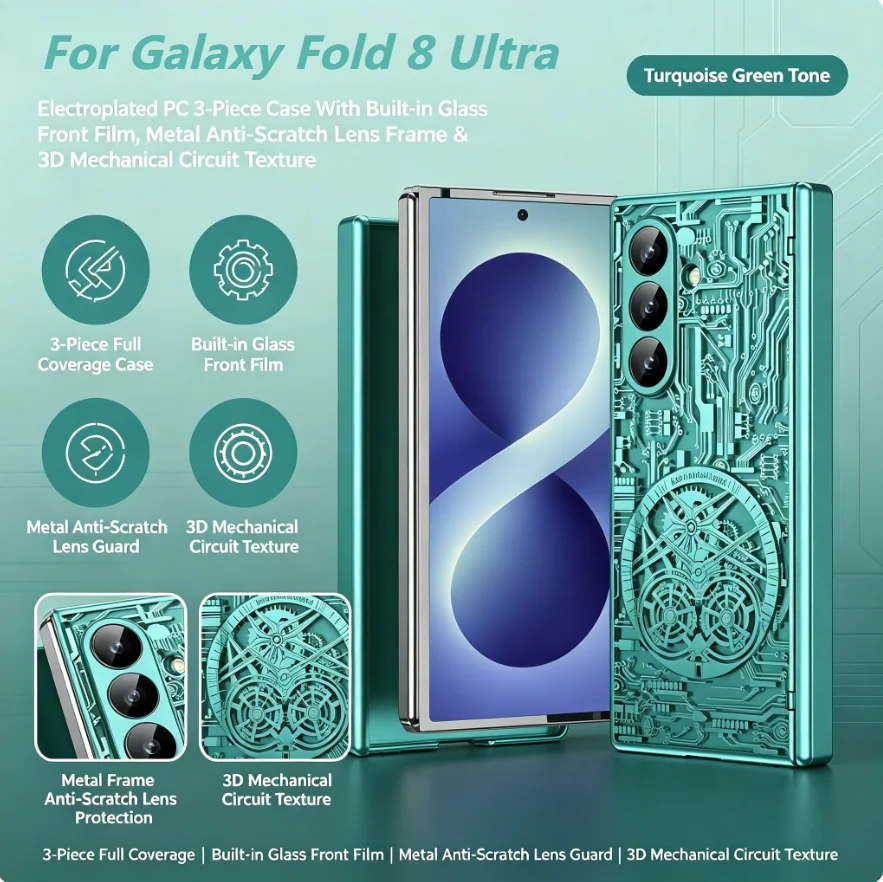 Mechanical Electroplated Texture Hinge HD Glass Screen Integrated Case For Samsung Galaxy Z Fold 8Ultra 7 6 5 4 Shockproof Cover