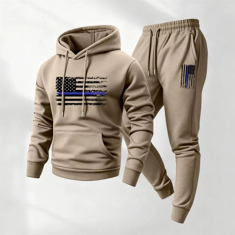 

New men's spring-autumn trendy hooded set with printed t-shirt and pants is suitable for outdoor travel and leisure activities.