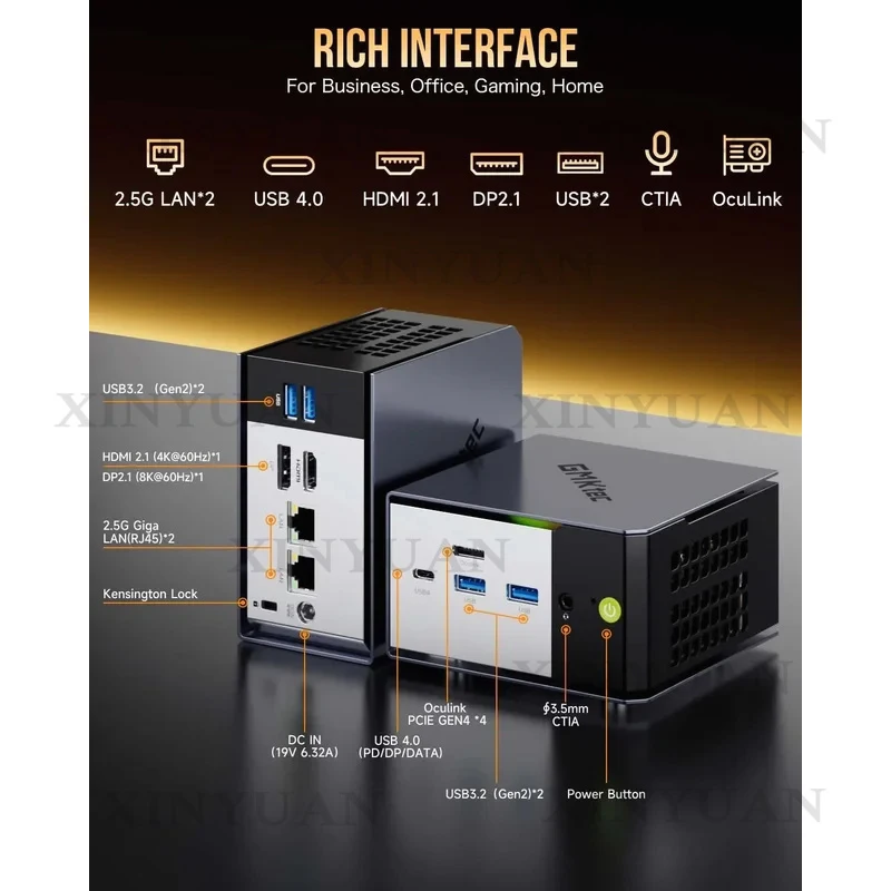 Solid State Drive Game Desktop Computer with Ryzen AI 9 HX 370, 64GB LPDDR5X 7500MHz 2TB PCIe4.0 M.2 SSD, Win11 Pro, WiFi6 BT5.2