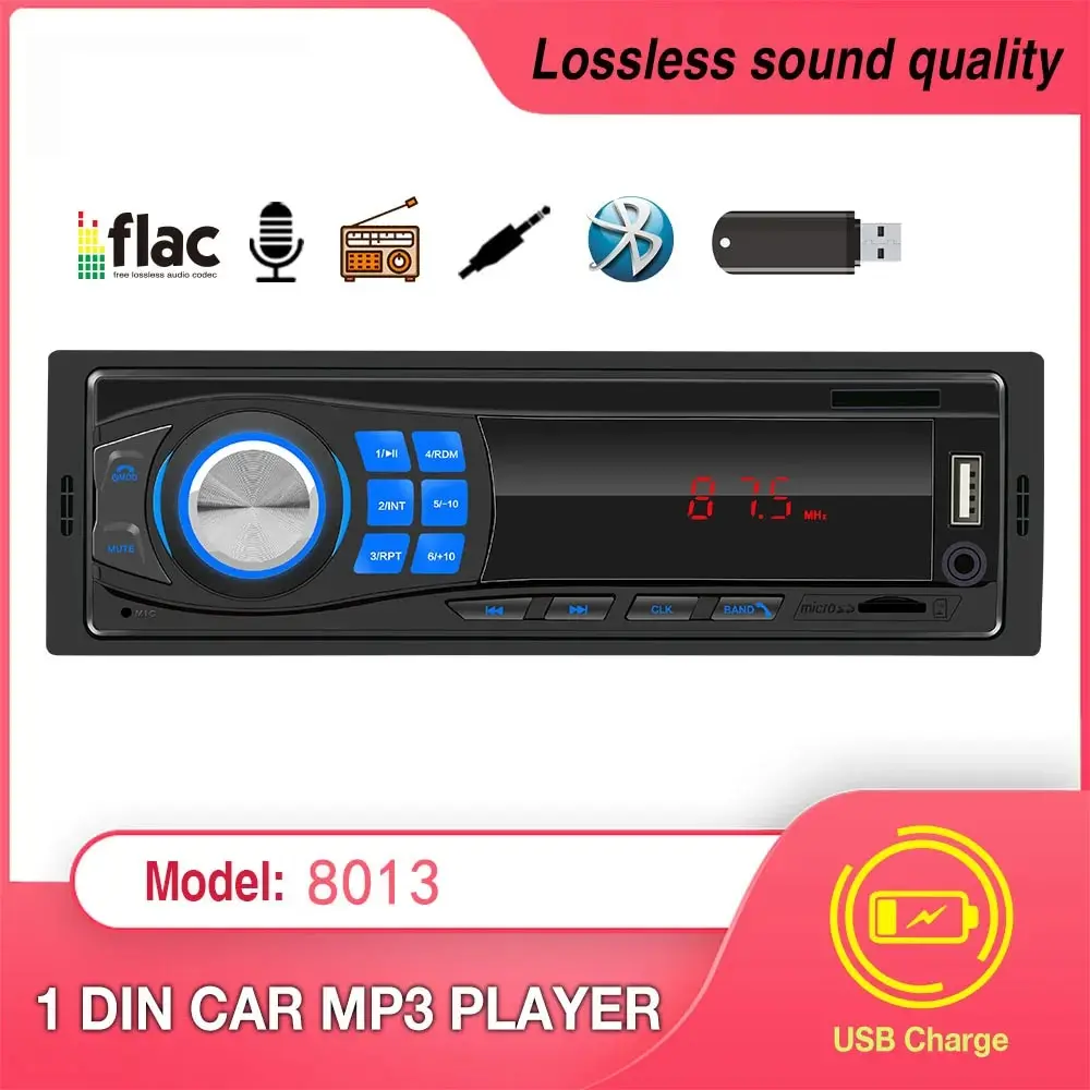 Car Radio In Dash 1 Din Tape Recorder MP3 Player FM Audio Stereo USB SD AUX Input ISO Port Bluetooth Autoradio 8013