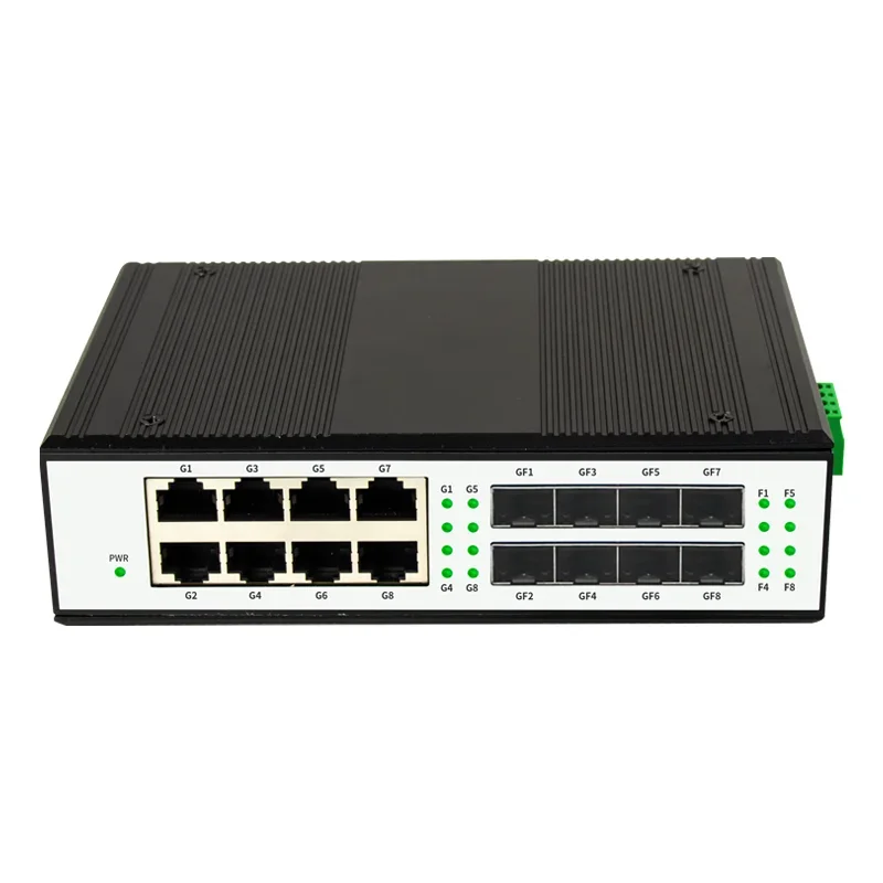 Gigabit 8 port industrial PoE and 8 fiber optical SFP SC LC Din-rail Ethernet poe Switch