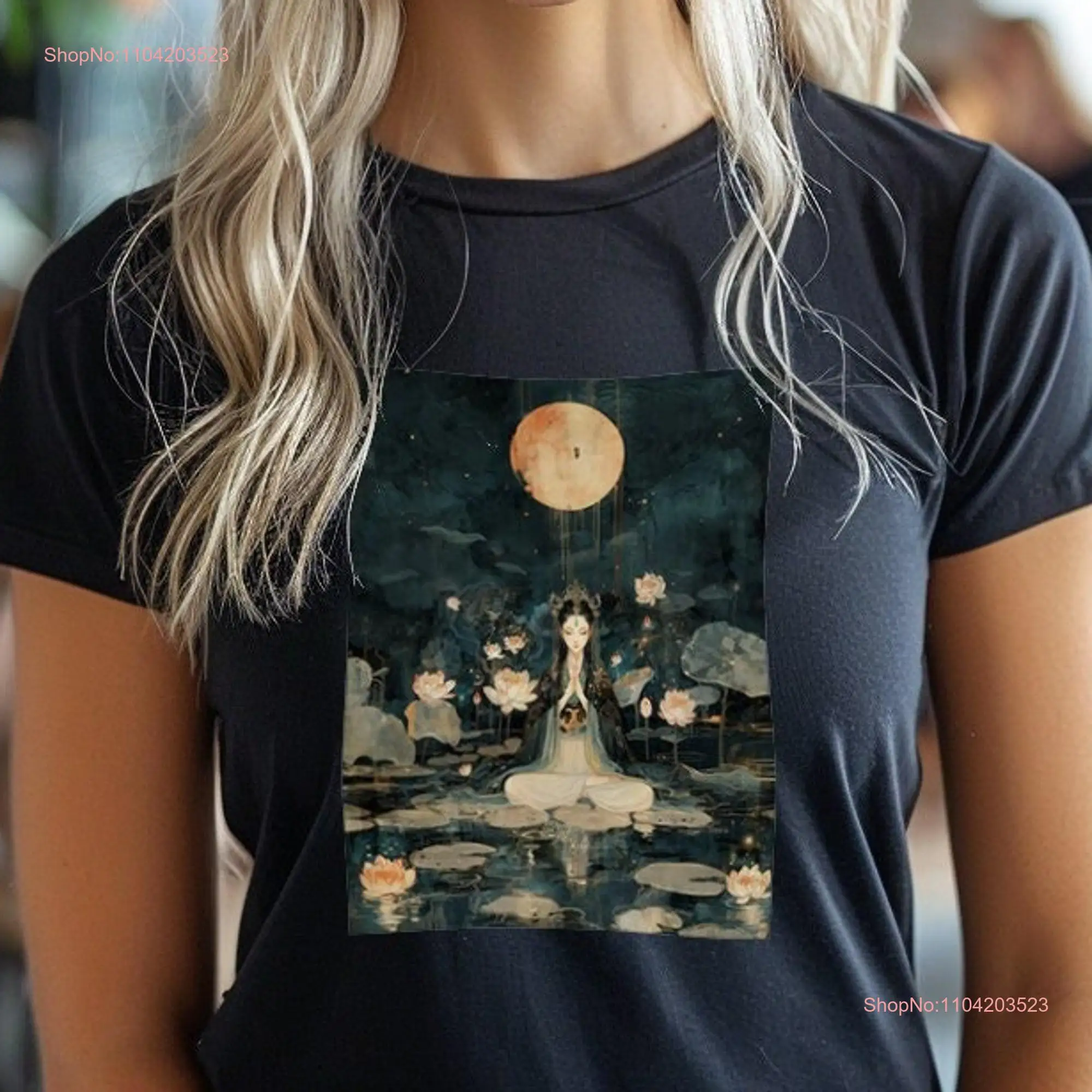 Kwan Yin T Shirt Serene with Golden Vase of Healing Waters Spiritual  long or short sleeves