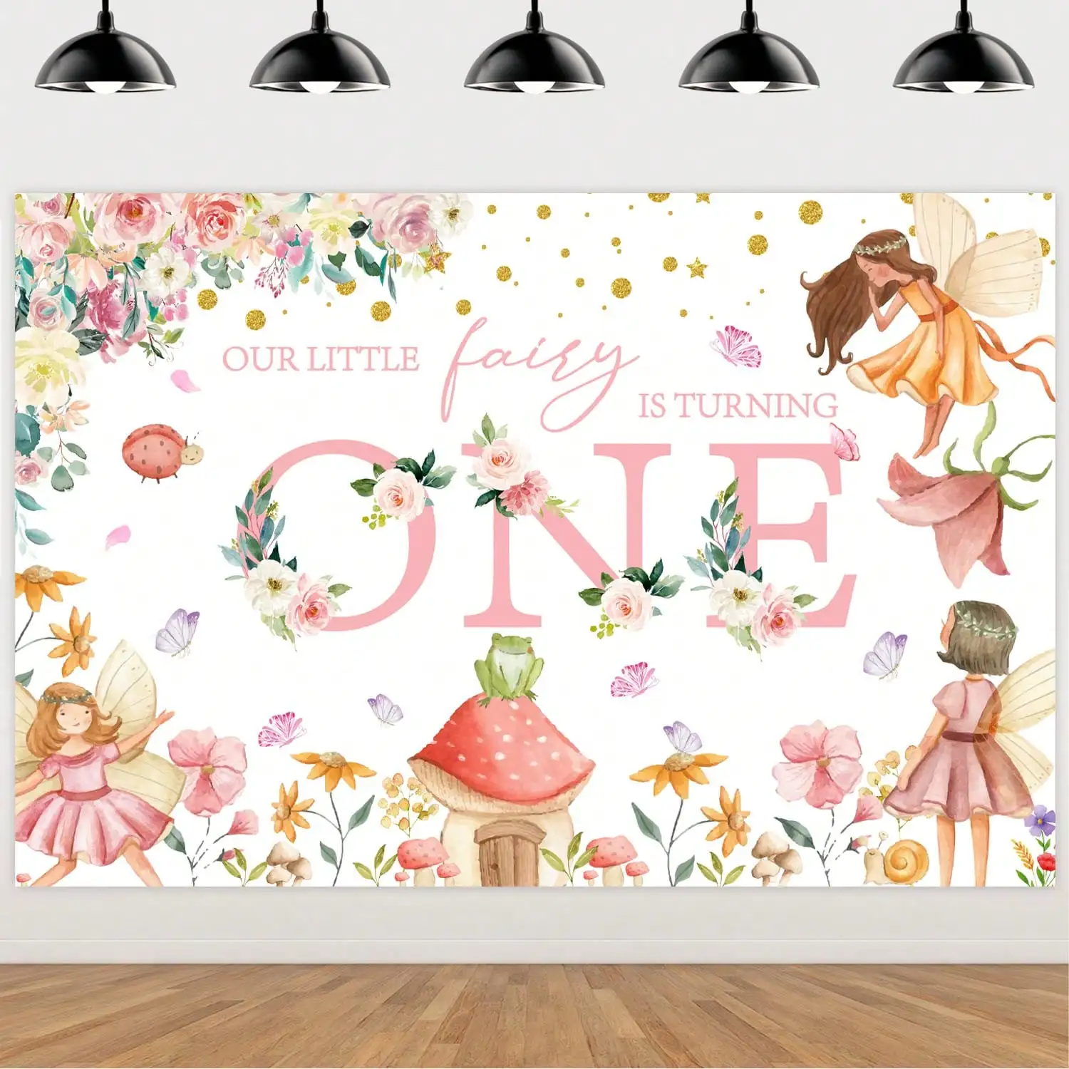 Forest Theme 1st Birthday Party Decorations, OUR LITTLE FAIRY IS TURING ONE Backdrop for Girls Birthday Party Supplies