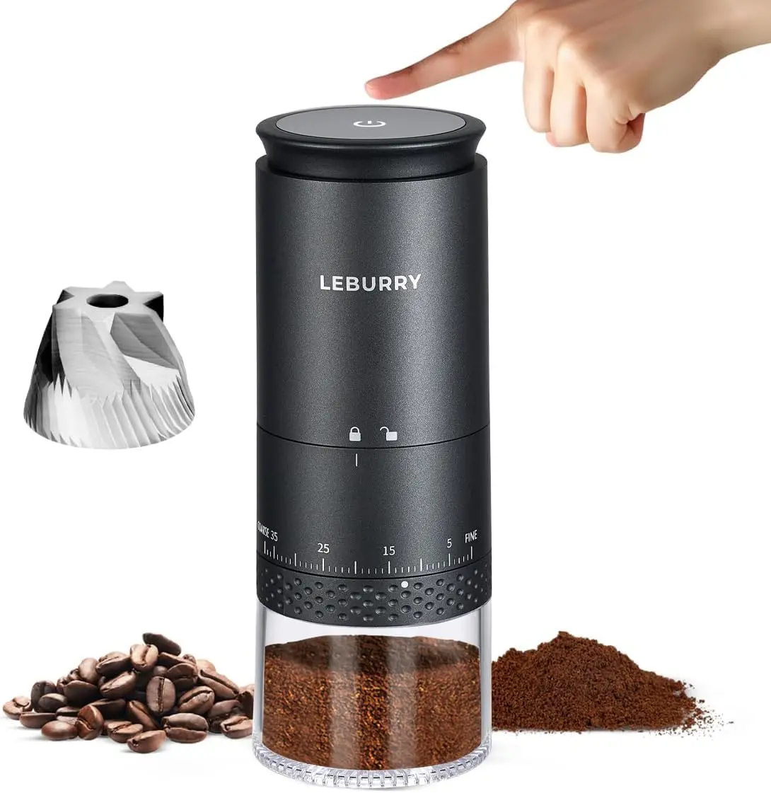 

Portable Electric Coffee Grinder with 38 Settings, Rechargeable & Cordless for Travel, Camping - Stainless Steel Burr Mill