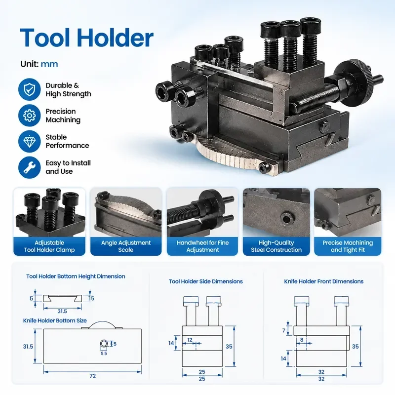 Double Slot Rotating Angle Tool Holder, Quick Change Post S10154 for Small Mini Lathe Machine Metalworking Accessories