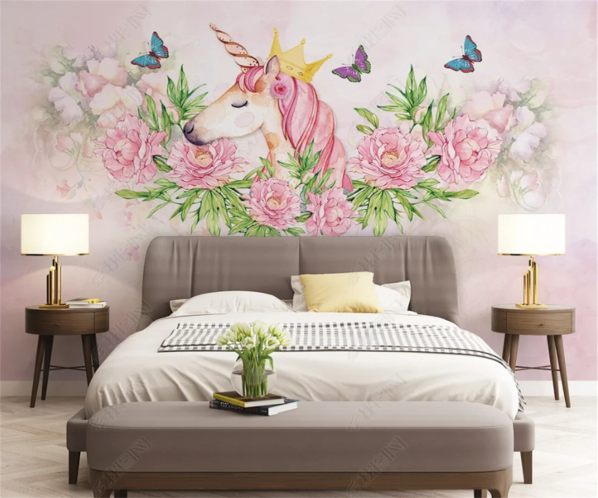 beibehang Custom size Fashion decorative painting stereo micrometer papel de parede 3d wallpaper watercolor unicorn background