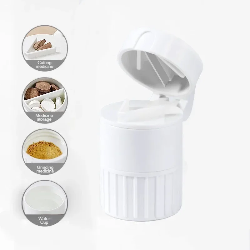 4 Layer Powder Tablet Grinder Powder Pill Cutter 4 in 1 Portable Medicine Splitter Box Storage Crusher