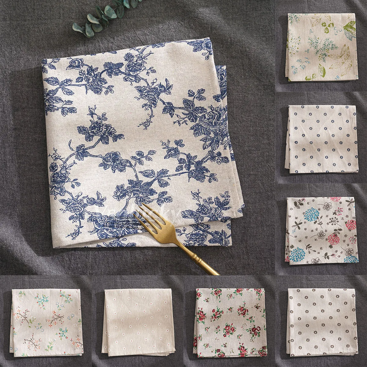 Bulk Thick Cotton Linen Cloth Napkins 45x45cm (18x18 Inch) Printed Washable Reusable Table Napkins for Home Wedding Party Dining