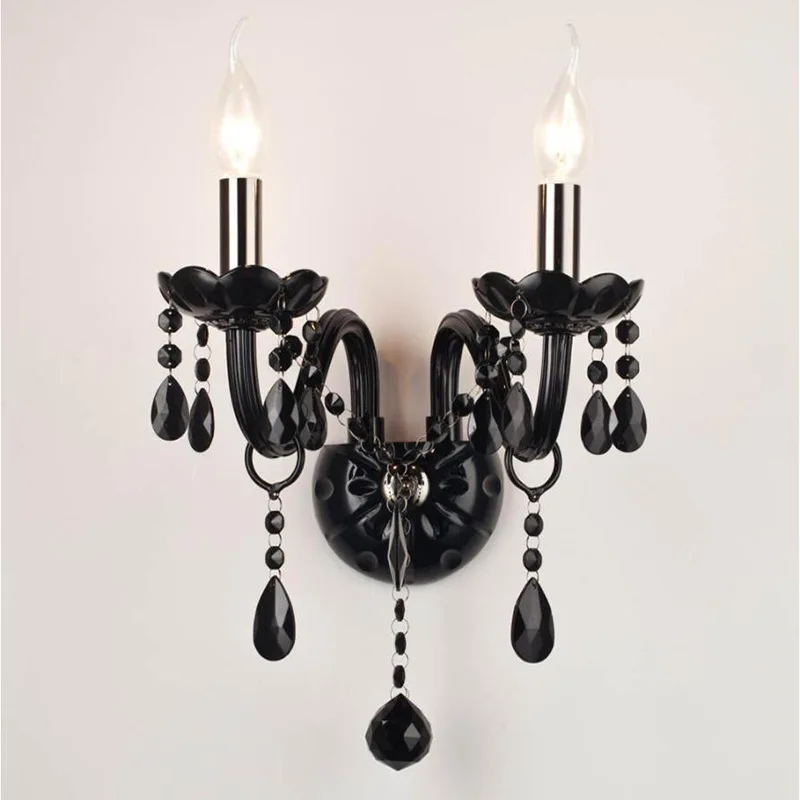 

New Black Crystal Wall Lamp Candle Led E14 Bulbs Black Silk Fabric Lampshade 2 Lights Free Shipping CCC And CE NS*