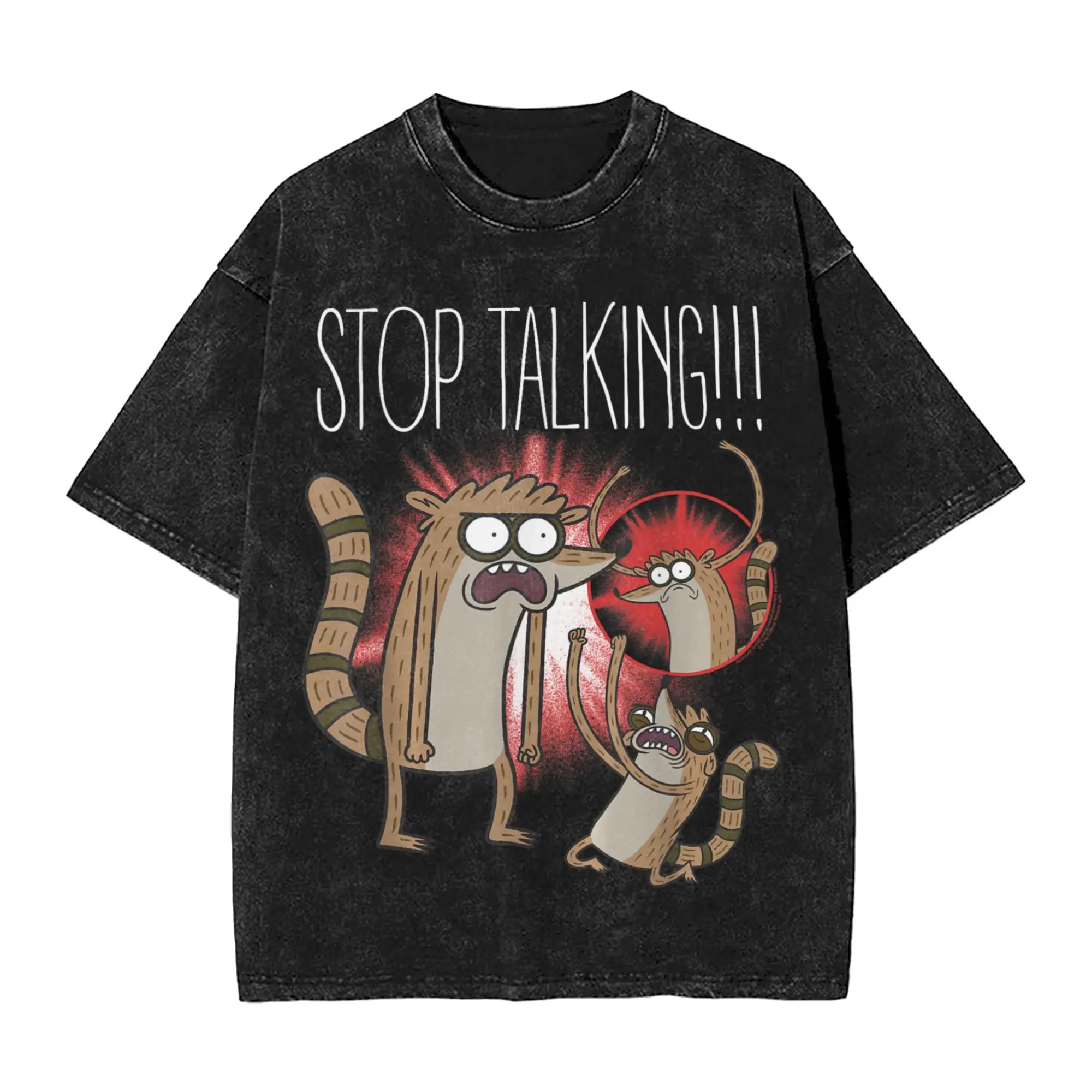 Regular Show Rigby Stop Talking T Shirts for Men Pure Cotton Funny T-Shirt Round Collar  Tees Short Sleeve Clothing Big Size