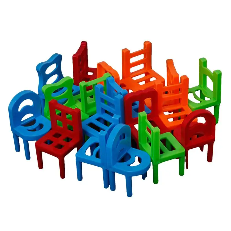 Décennie s de construction à empiler pour enfants, jouets de tour à empiler, chaises, équilibre amusant, comparateur de couleurs, jeu de société familial, 24 pièces