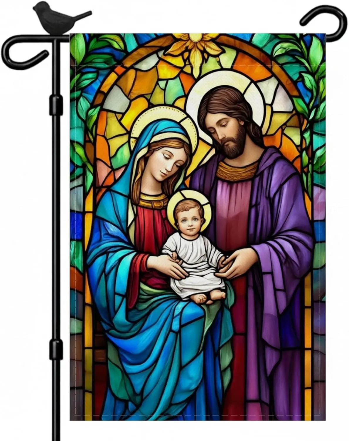 Nativity Jesus Christmas Garden Flag 12x18 Double Sided, Nativity Scene Holy Night Religious Yard Stained Glass for Winter O GGO
