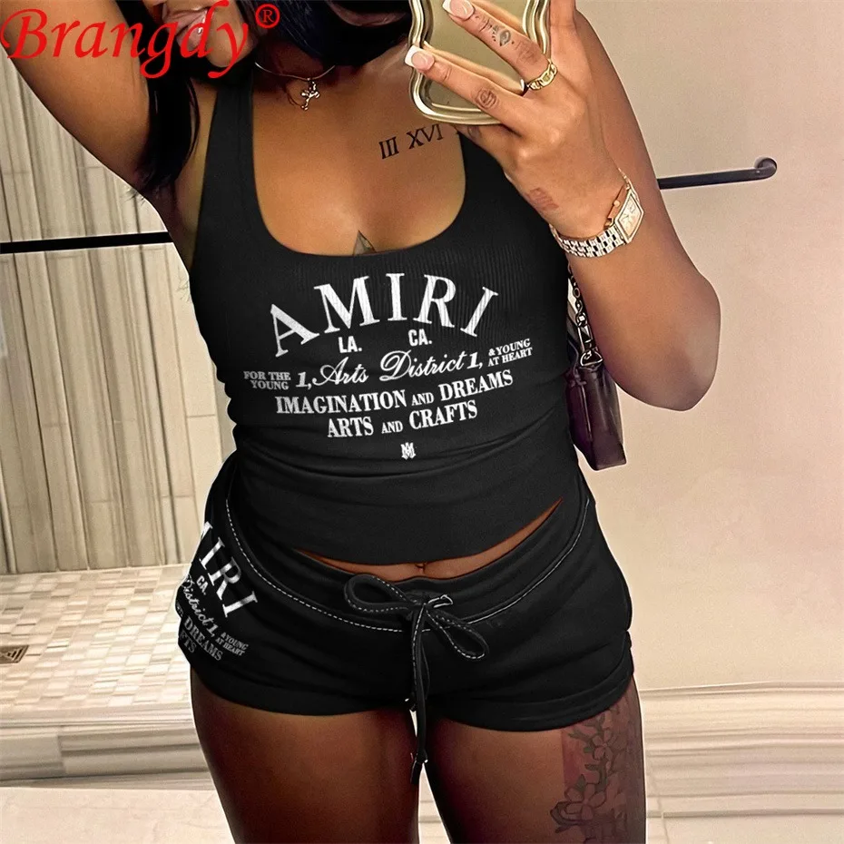 1sets 2 Piece Sets for Women Summer Outfits Printed Bright Thread Vest Shorts Suit Short Sets sexy tracksuits sports suit B13586