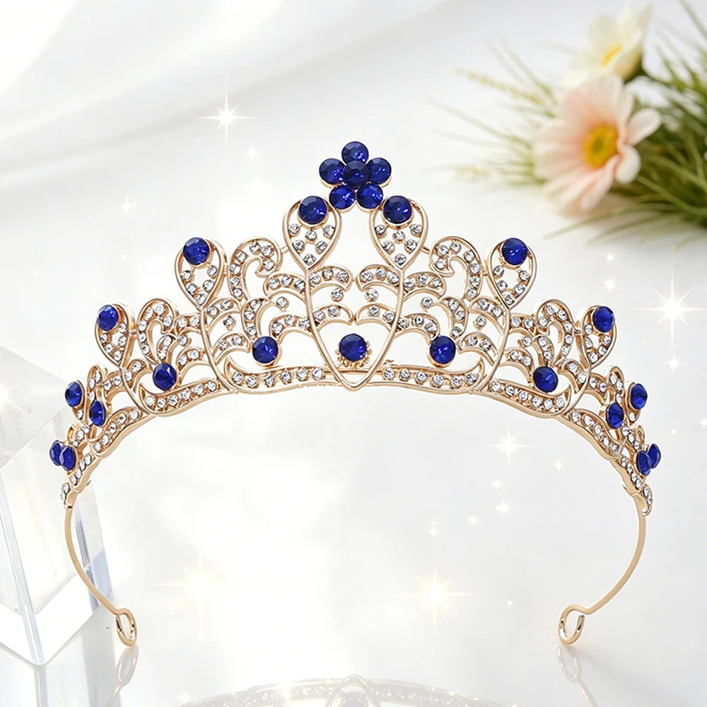 Vintage Baroque Gold Plated Filigree Rhinestone Bridal Tiara Elegant Royal Queen Crown Hair Accessory Hollow Regal Headpiece - view 4