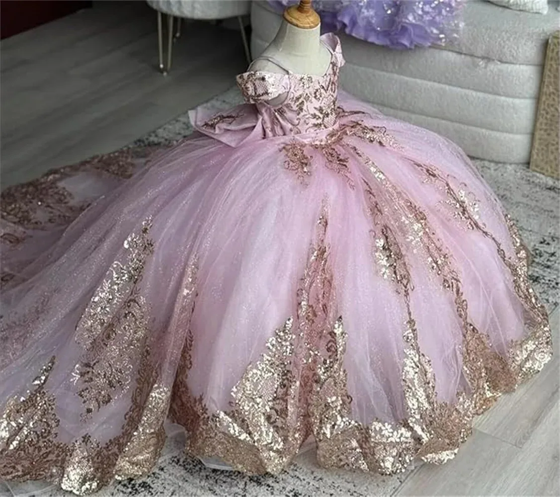 Communion Dress Flower Girl Dress for Wedding 2-14 Kids High Low Beaded Lace Applique First with Train Custom Vestidos