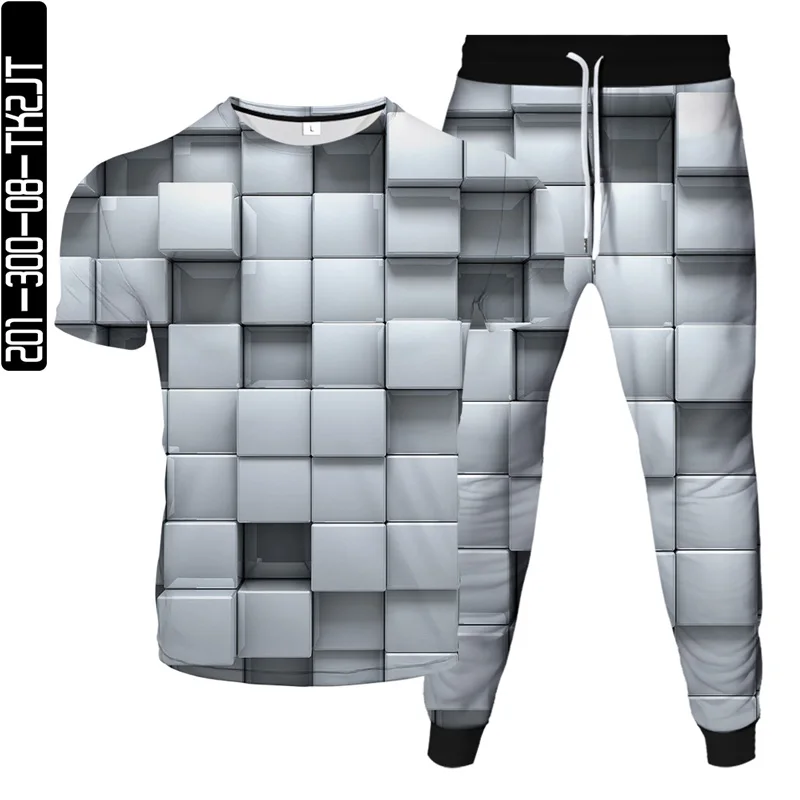 

Lattice Red Black Colorful Magic Cube Printed Men Women Fashion 3D Tracksuit T-Shirt Pants 2Pcs Set Summer Casual Clothing S-6XL