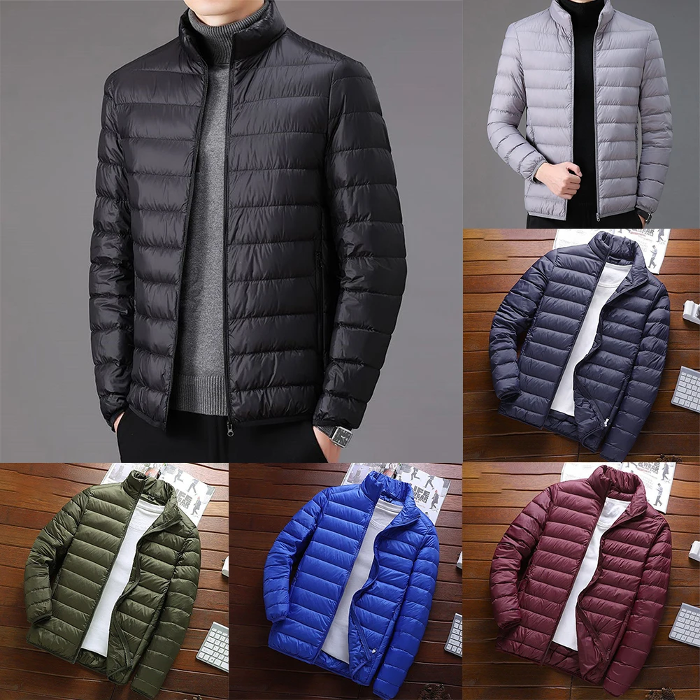 Casaco ultraleve masculino, camisa de mangas compridas, casaco de algodão, monocromático, leve e quente, fácil de transportar, na moda