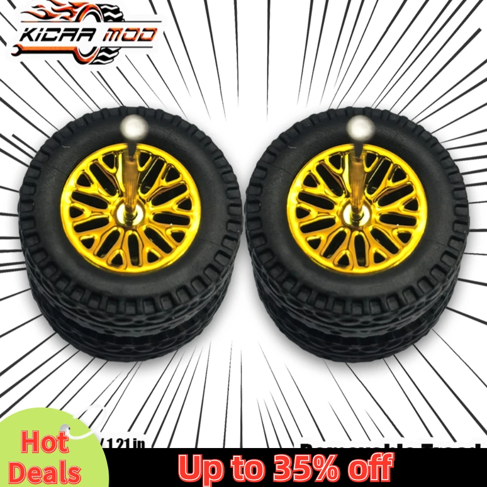 1/64 Model Car Wheels with Rubber All Terrain Tires Multi Spoke Refitting Parts for Off-road Vehicle HotWheels Medium Size 1 Set