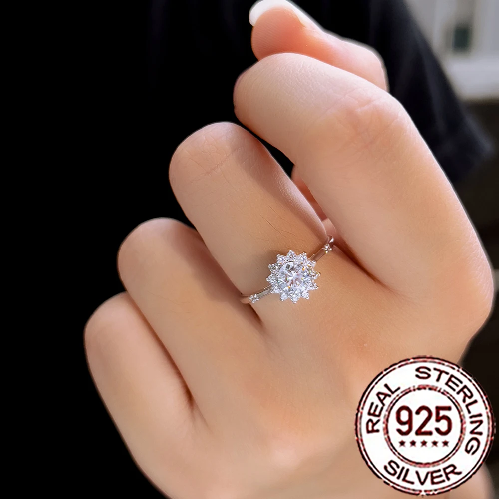 CWWZircons S925 Sterling Silber Romantische Cluster Blume Kubikzircon Ring für Frauen Braut Hochzeit Verlobung Schmuck Geschenk SR063