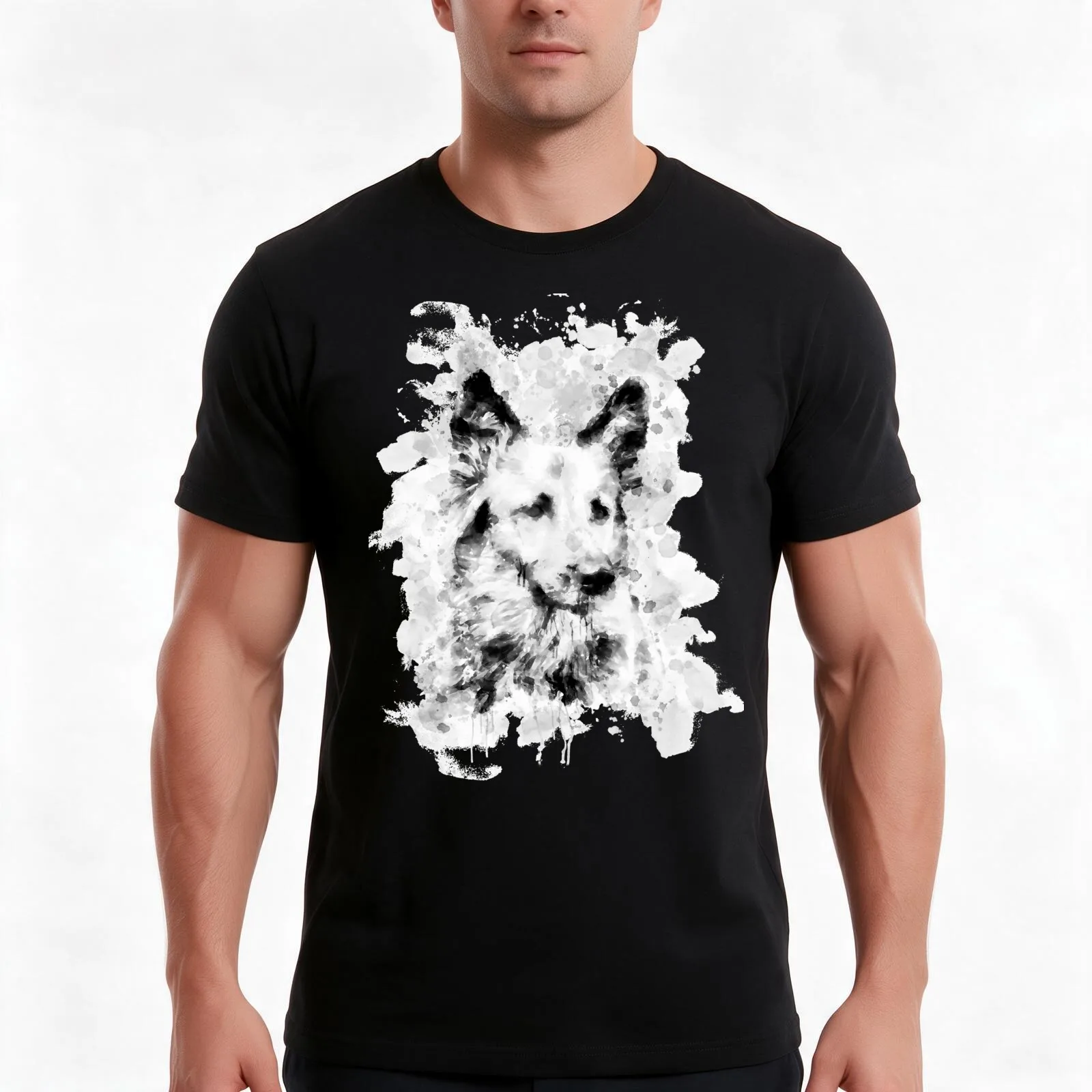 Ink Portrait of A German Shepherd Dog v2 T-Shirt Summer Casual Cotton Tee Oversized Streetwear Tops Vintage Graphic Print