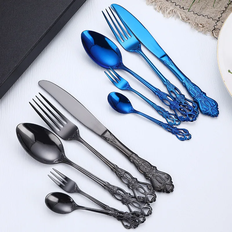 Stainless Steel Flatware Tableware 5Pcs/Set Multi-Color Knife Fork Spoon Cutlery 304 Stainless Steel Cutlery Set