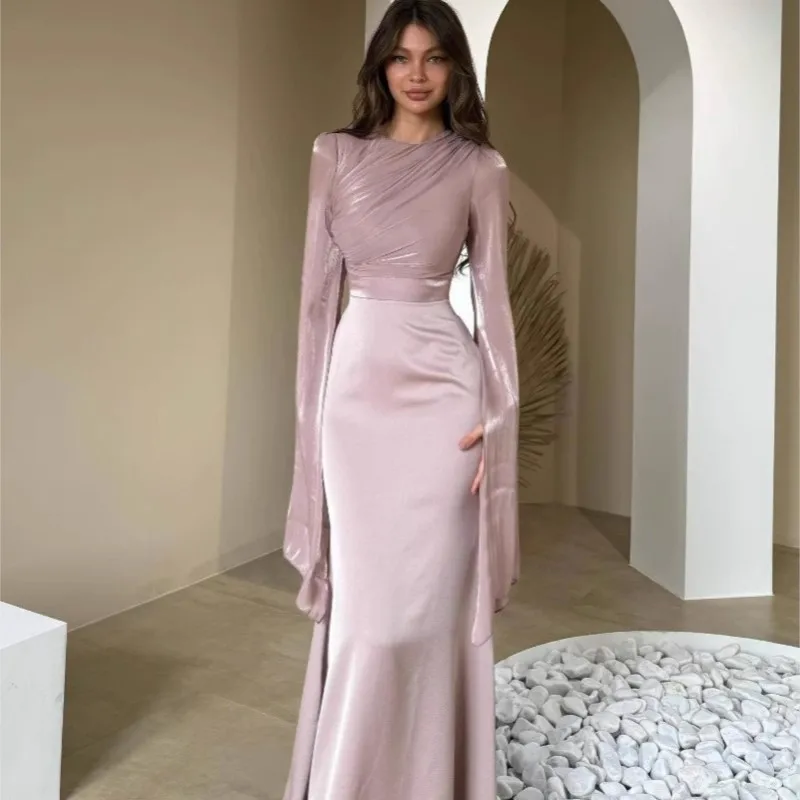 Leichtes, luxuriöses, sexy, figurbetontes langes Kleid für Damen, elegantes O-Ausschnitt-Kleid mit Fledermausärmeln, Partykleider, Frühlings- und Herbstmode, Damenkleider.