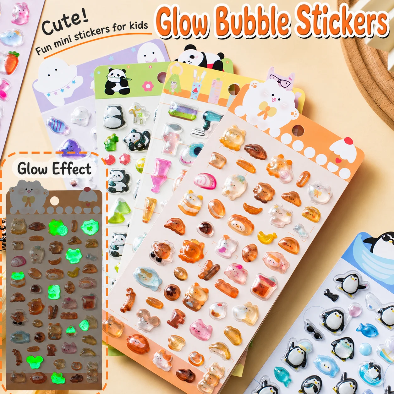 Self Adhesive Stickers Puffy Cute Cartoon Stickers Glow In The Dark Bubble Stickers Cartoon For Luggage Pencil Case