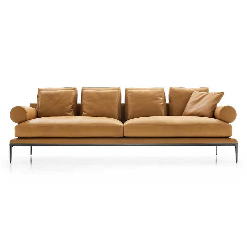 

ey-Italia Designer Modern Minimalist Furniture Living Room Sofa Set Hermesn Orange Luxury Leather Sofa Goose Down Sofas#