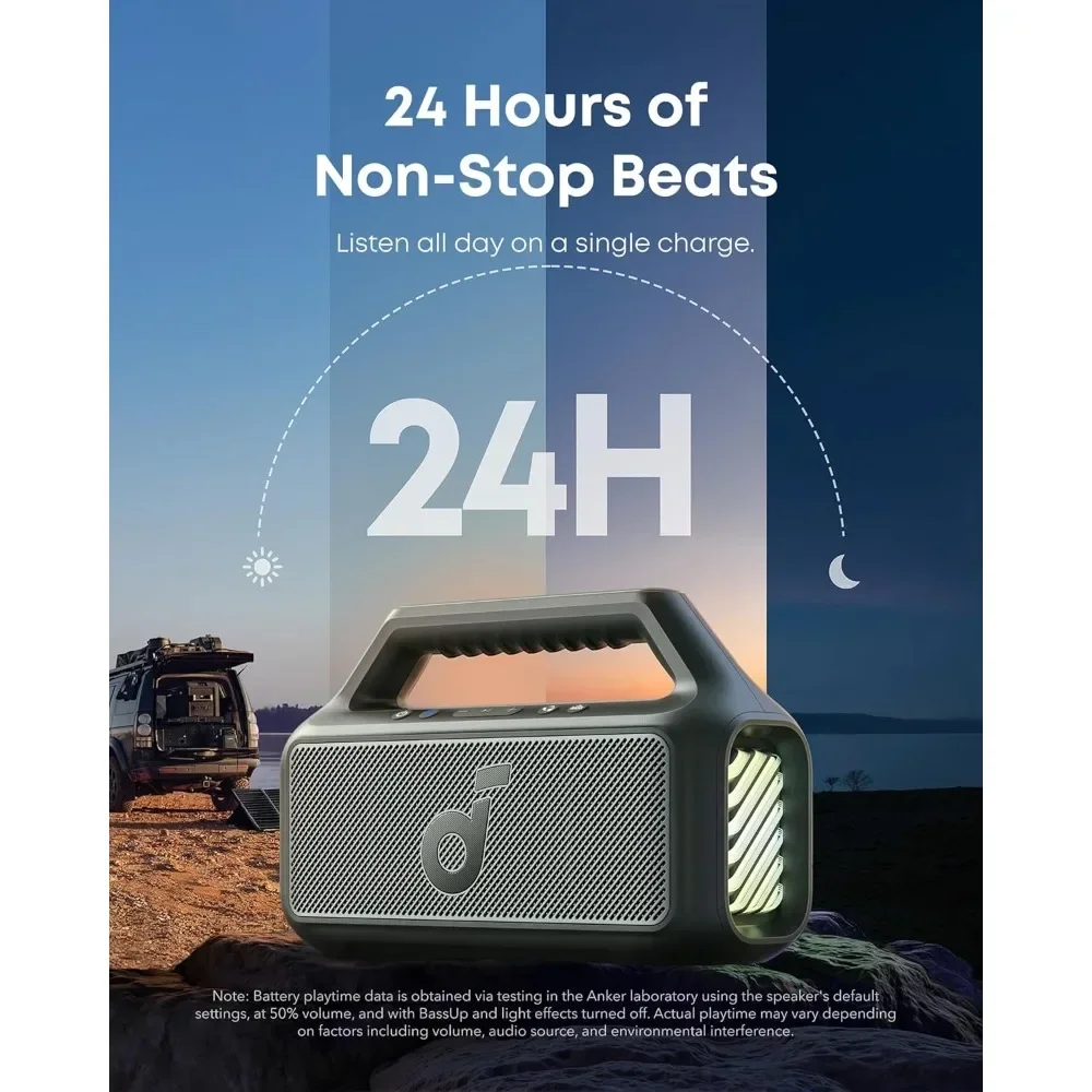 Soundcore Boom 2 قابل للتخصيص بواسطة Anker، مكبر صوت خارجي، 80 وات، مضخم صوت، BassUp 2.0، وقت تشغيل 24 ساعة، IPX7 مقاوم للماء، قابل للطفو، R