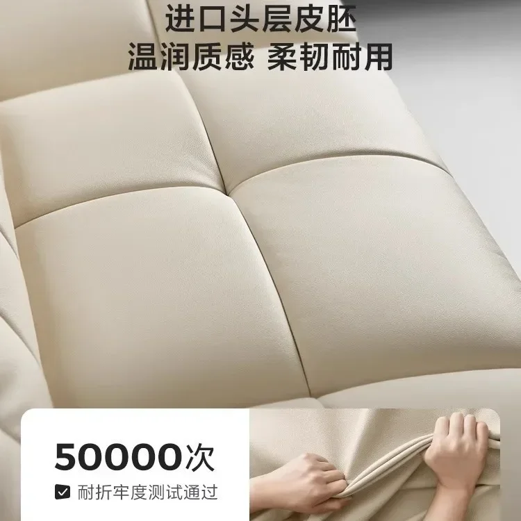 Sofa mewah ringan, sofa kulit sapi lapis pertama, kesederhanaan modern, sofa ruang tamu, kombinasi apartemen besar dan kecil