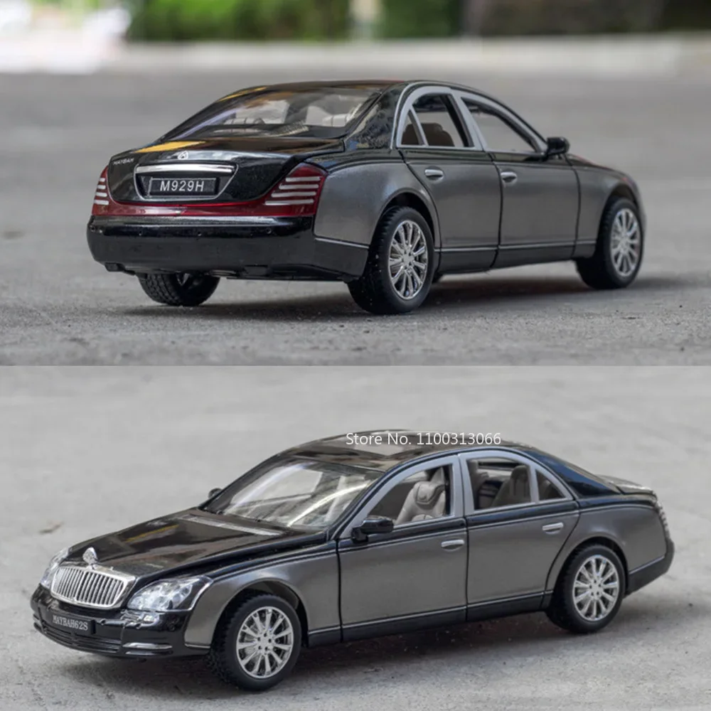 Coches de juguete Maybach 62S de aleación 1:24, modelos de fundición a presión, 6 puertas abiertas, modelo en miniatura, juguete musical con luz extraíble, regalos para niños pequeños