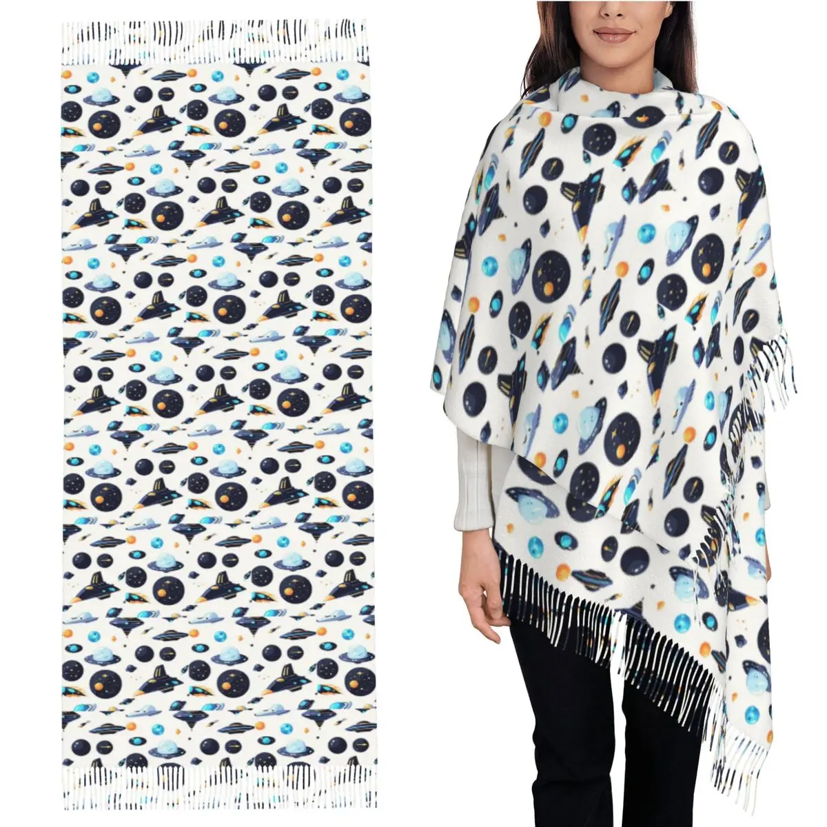 

Шарф «Мир цвета в космосе», шарфы с кисточками, женские мягкие теплые шали и накидки, длинная осенне-зимняя шаль