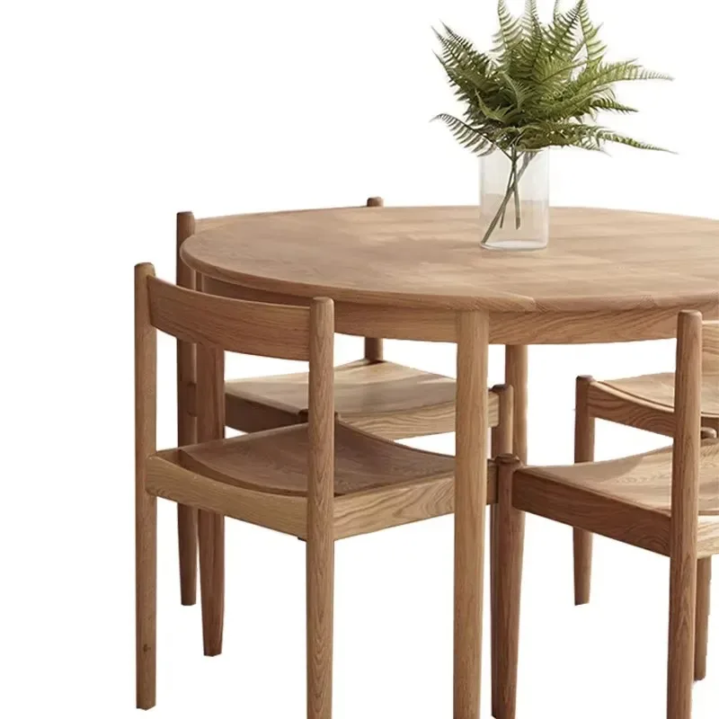 Nordic red oak round dining table solid wood round table small round table household light luxury simple restaurant