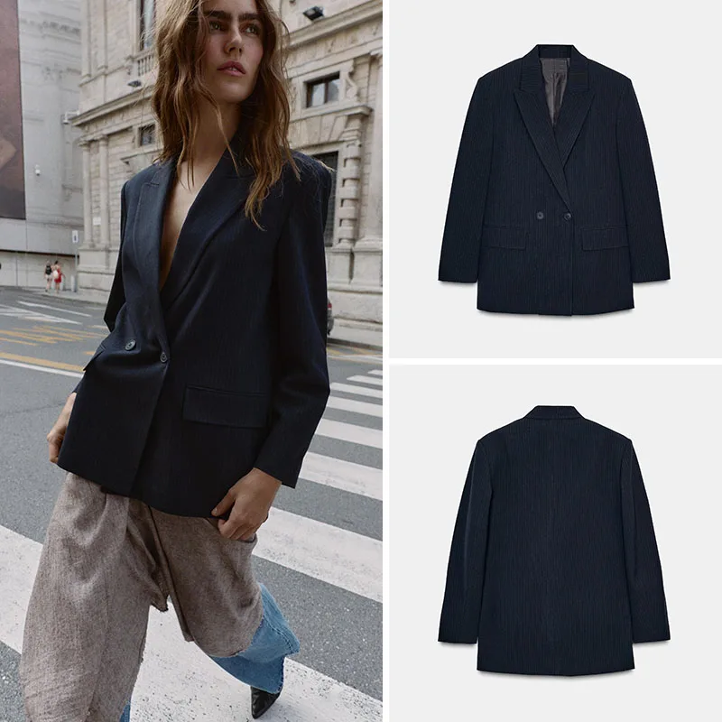 Winter New Arrival Women's Casual Simple Long Sleeve Tailored Double-breasted Suit Jacket Standard Fit Ladies Fashion Outerwear