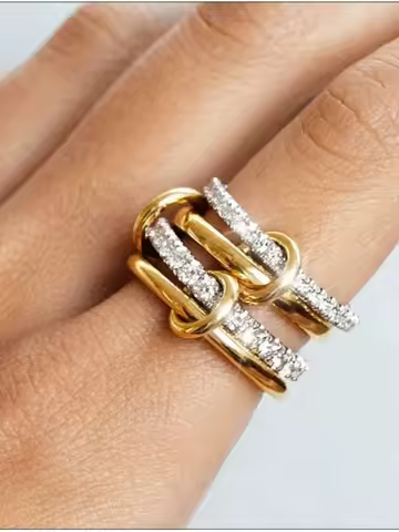 A Niche Two-Color Four-Ring Copper Jewelry Ring, Hypoallergenic, Ins Style, Stacking Artifact, Suitable For Young Women