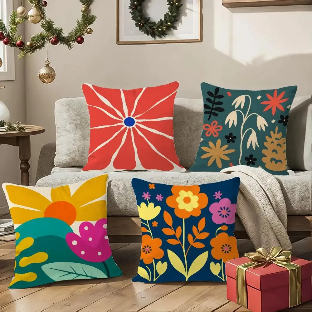 Mid Century Flower Cushion Cover Square Decorative Sofa Pillow Case Bedroom Living Room Home Decor Gift