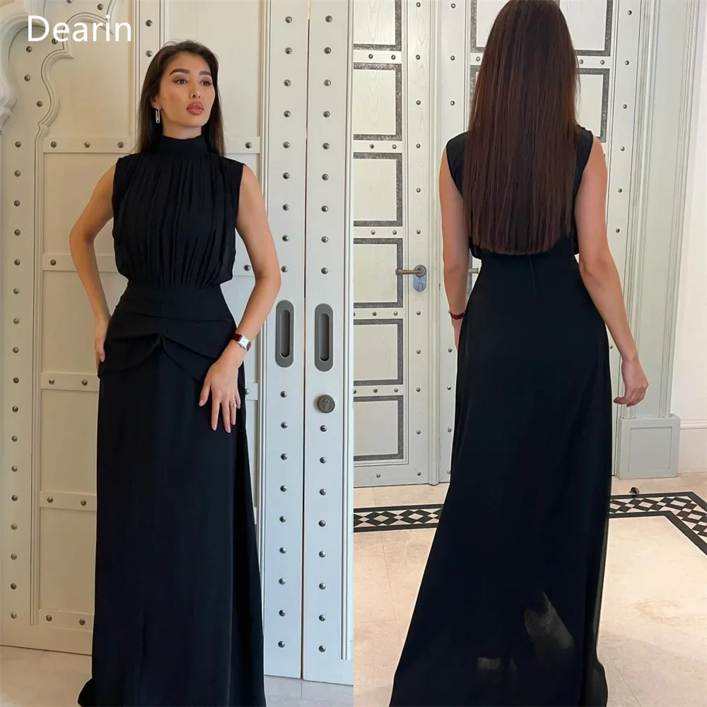 

Customized Evening Dress Dearin High Collar Column Floor Length Skirts Draped Knot Bespoke Occasion Dresses Prom Saudi Arabia Fo