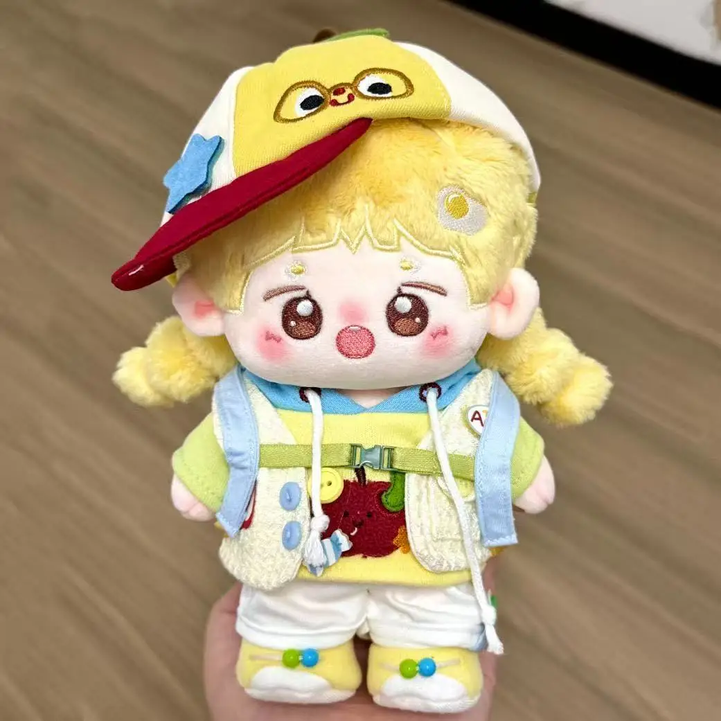 New 20cm Cotton Doll Clothes Cute Doll Cap Vest Top Pant Shoe Outfit  Plush Toy Birthday Gifts Dress Up Toys