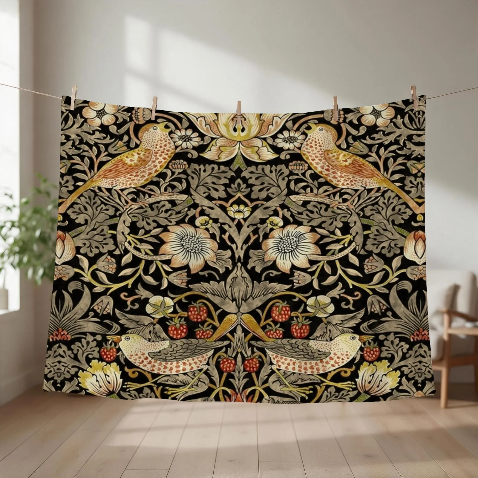New William Morris- strawberry thief design Throw Blanket couch cozy soft plush fuzzy picnic outdoor blanket