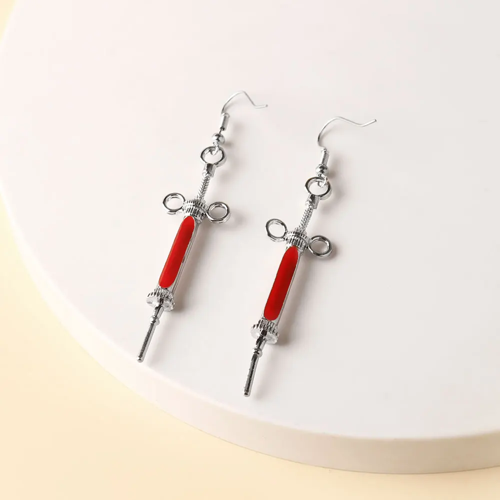 Film le Patient anglais thème collier boucle d'oreille bijoux Vintage seringue forme émail pendentif en alliage métallique Cosplay accessoires accessoire